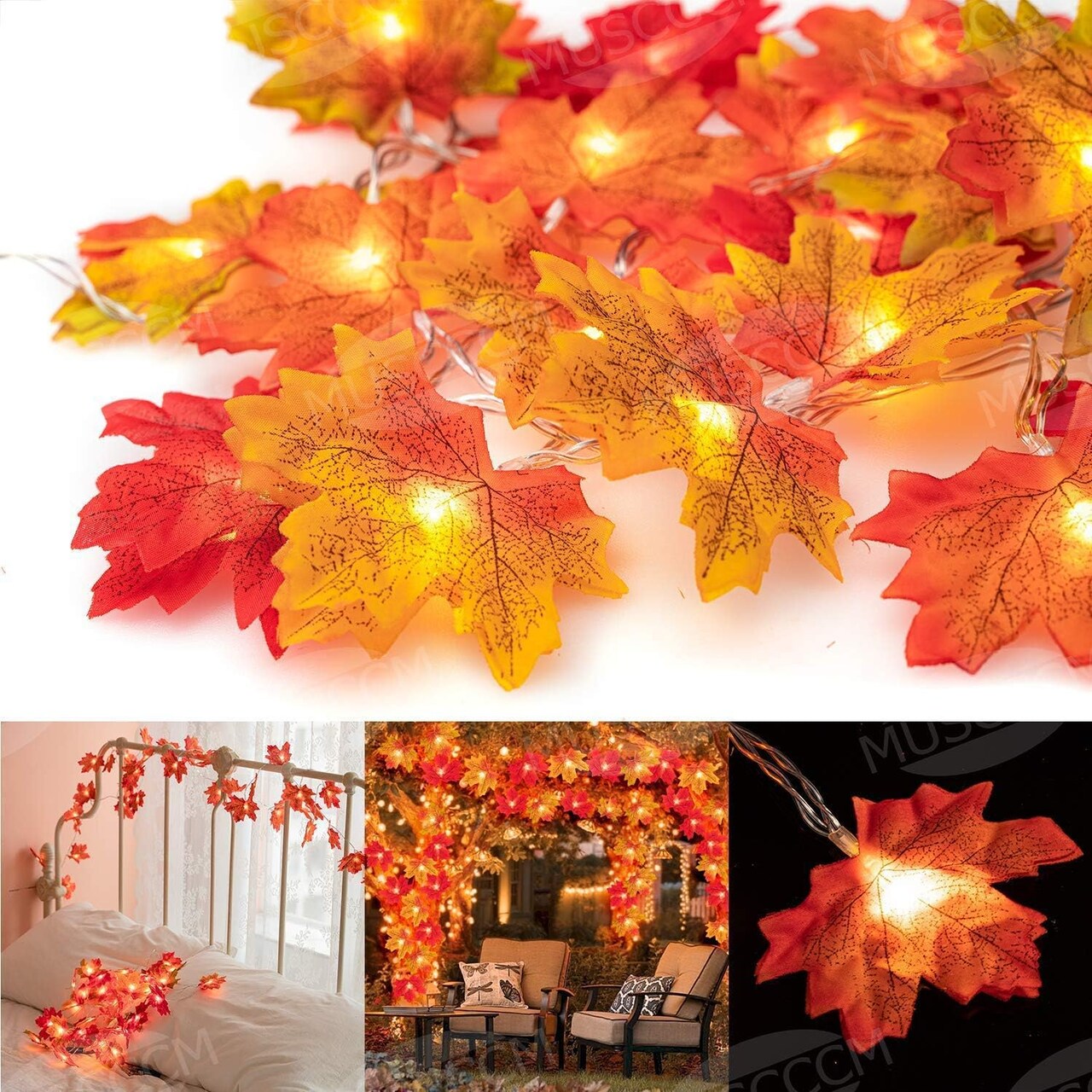 Perfect Holiday 20 LED MICRODOT MAPLE LEAF STRING LIGHTS, WARM WHITE,TOTAL LENGTH 2.2M, LEAD WIRE 30CM